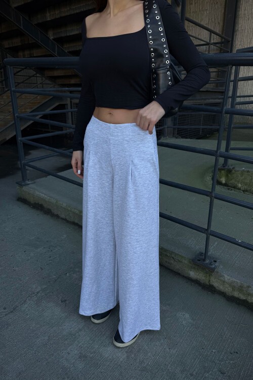 Gri Cepli İspanyol Paça Ultra Soft Kumaş Pantolon  BCDF-25P0001