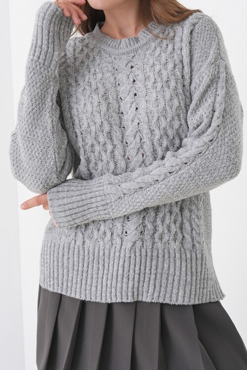 Gri Kalın Örgü Desenli Bisiklet Yaka Triko Kazak BCHPK-251250