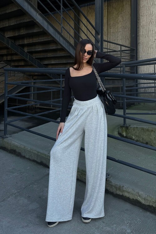 Gri Pile Detaylı İspanyol Ultra Soft Kumaş Pantolon BCDF-25P0002