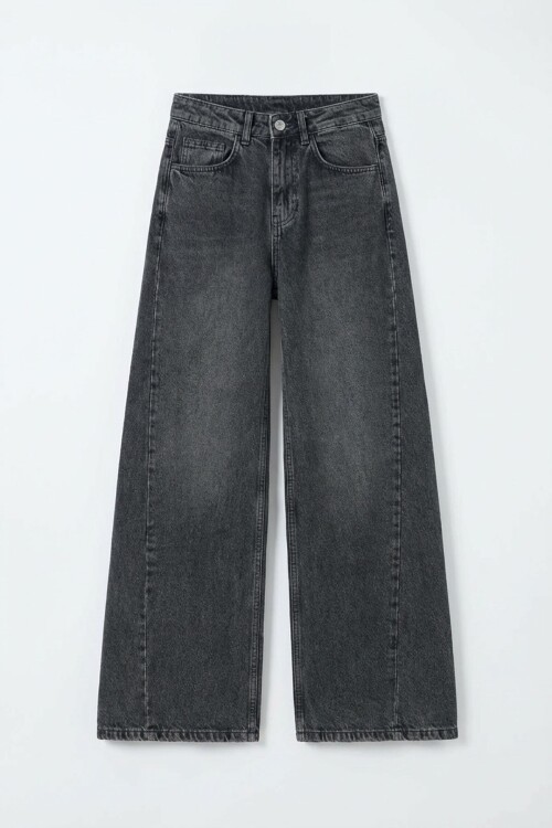 Gri Yüksek Bel 5 Cepli Baggy Jean BCHNW-251207