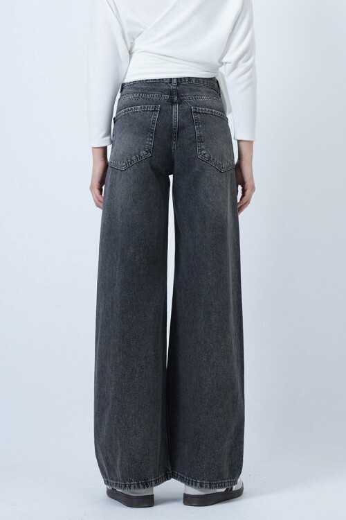 Gri Yüksek Bel 5 Cepli Baggy Jean BCHNW-251207