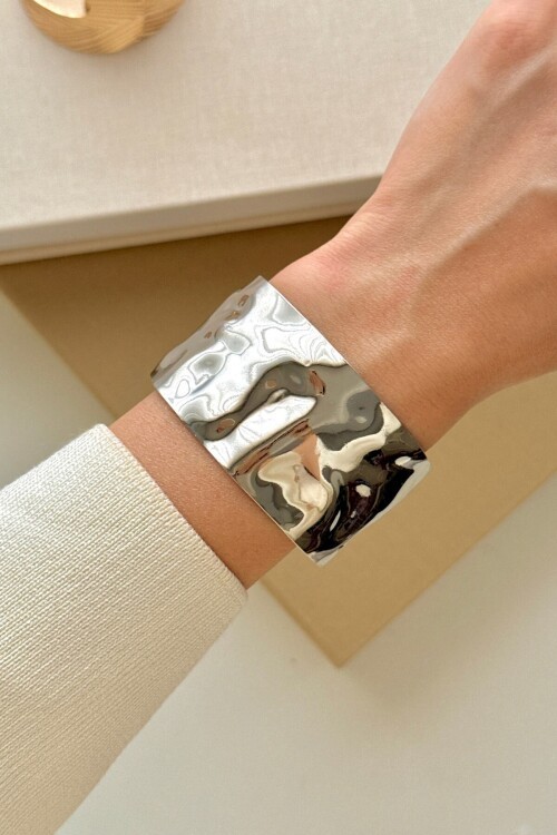 Gümüş Çelik Kalın Kelepçe Bilezik Kadın Erkek Unisex Bileklik