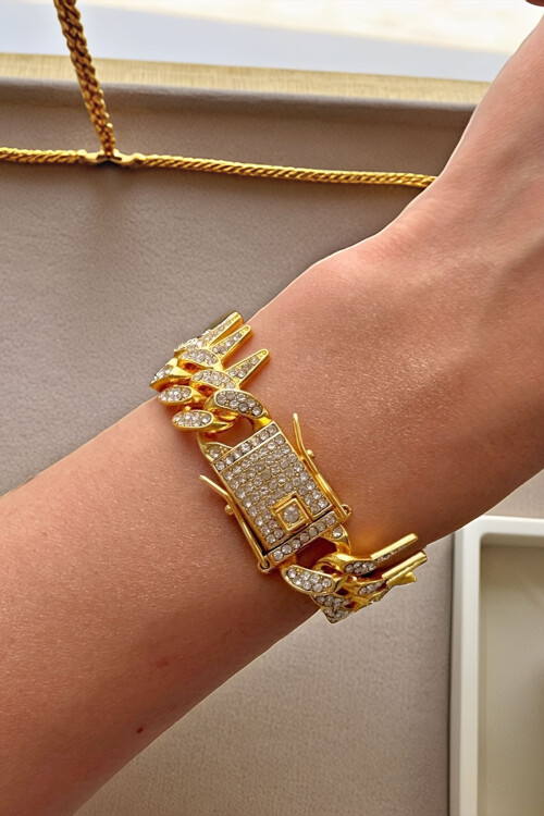 Gurmet Bileklik 14 K Altın Kaplama Kalın Zincir Bileklik Kilit Kuyumcu Model BCYJ-251013