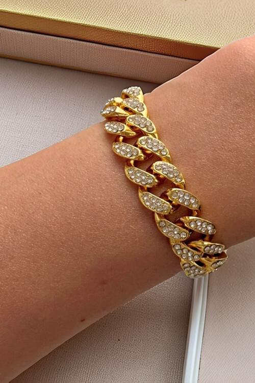 Gurmet Bileklik 14 K Altın Kaplama Kalın Zincir Bileklik Kilit Kuyumcu Model BCYJ-251013