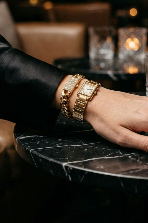 Gurmet Bileklik 14K Altın Kaplama Kalın Zincir Bileklik Kilit Kuyumcu Model Monaco Model BCYJ-251013