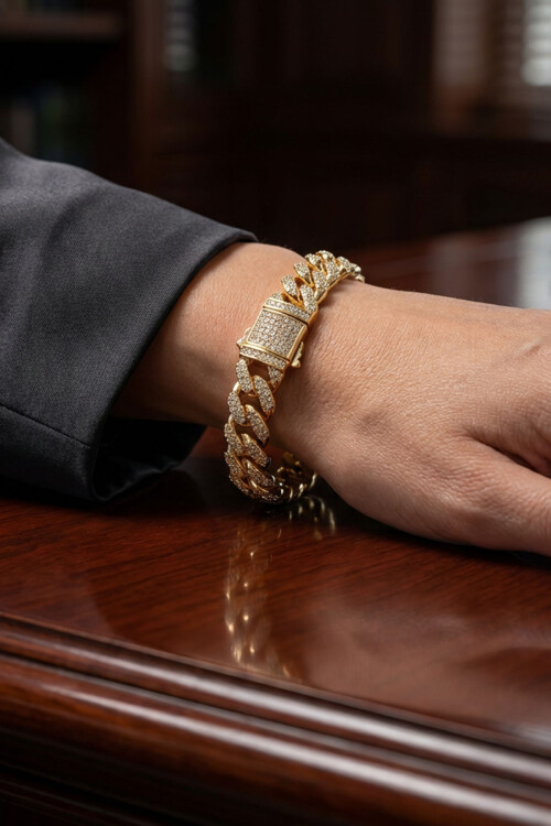 Gurmet Bileklik 14K Altın Kaplama Kalın Zincir Bileklik Kilit Kuyumcu Model Monaco Model BCYJ-251013