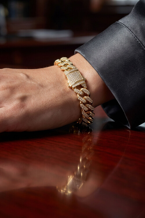 Gurmet Bileklik 14K Altın Kaplama Kalın Zincir Bileklik Kilit Kuyumcu Model Monaco Model BCYJ-251013