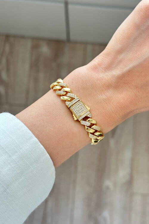 Gurmet Bileklik 14K Altın Kaplama Kalın Zincir Bileklik Kilit Kuyumcu Model Monaco Model BCYJ-251013