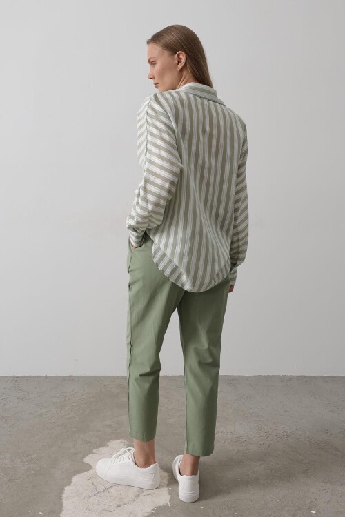 Haki Çift Cepli Beli Lastikli Bağlama Detaylı Pantolon BCRY-261289