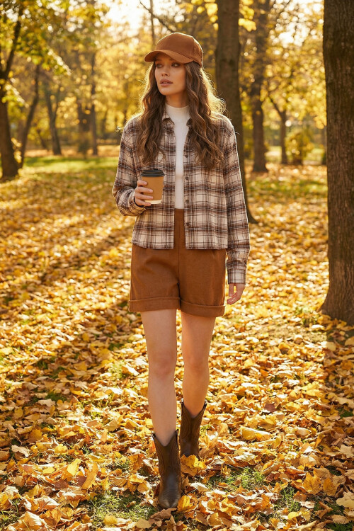 Hardal Duble Paça Çift Cepli Kışlık Kaşe Şort BCHNV-251220