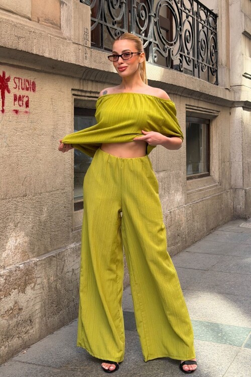 Hardal Madonna Yaka Kendinden Dokulu Alt Üst Takım 