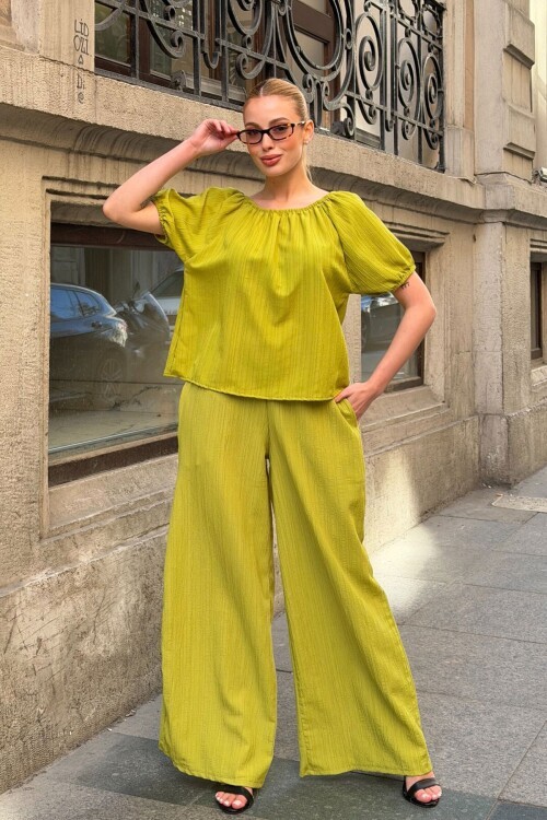 Hardal Madonna Yaka Kendinden Dokulu Alt Üst Takım 