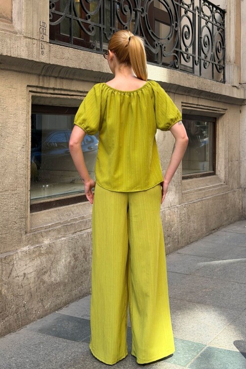 Hardal Madonna Yaka Kendinden Dokulu Alt Üst Takım 