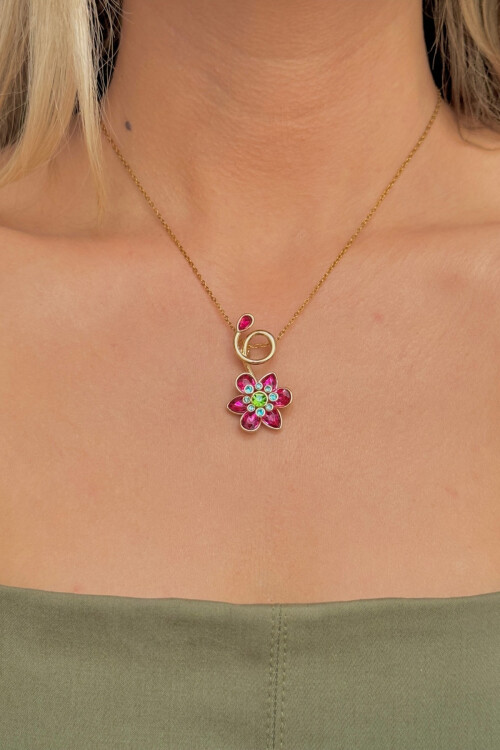 Idyllia Serisi Kolye Pembe Çiçek Kolye BCYJ-251027