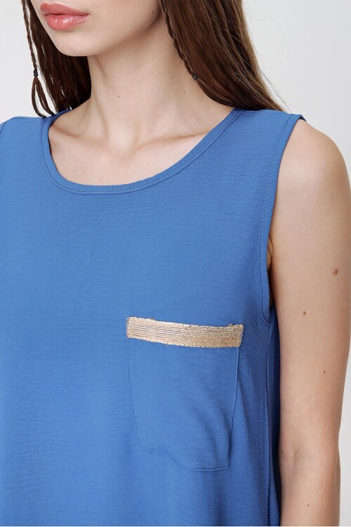 İndigo Cebi Hasır Detaylı A Kesim Airobin Elbise