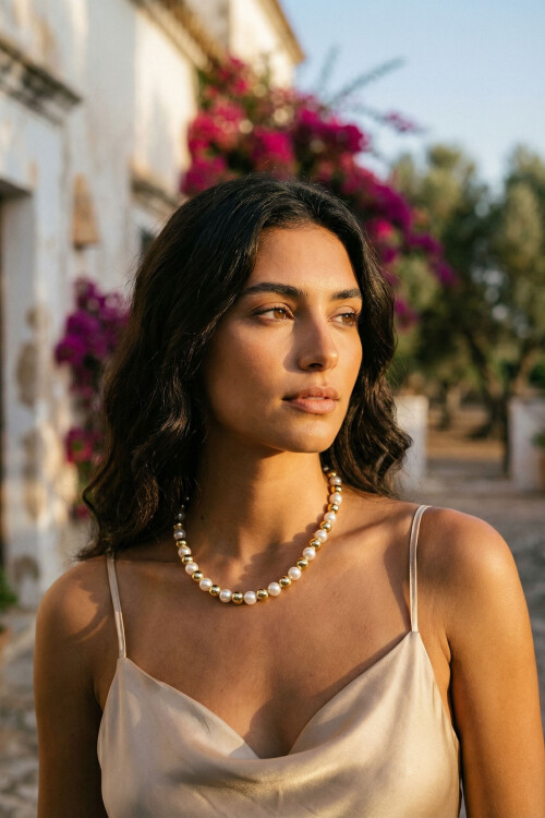 Kadın Modern Tasarım Zincir Parlak Asimetrik Boncuk Tam Tur Kadın Kolye BCYJ-251023