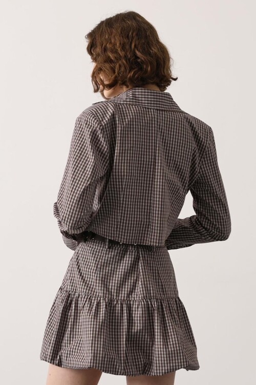 Kahve Pötikare Desenli Fit Gömlek BCRY-261281