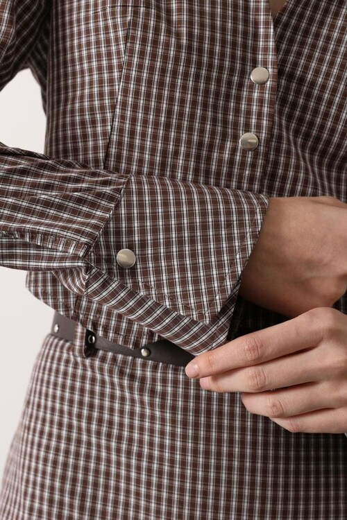 Kahve Pötikare Desenli Fit Gömlek BCRY-261281