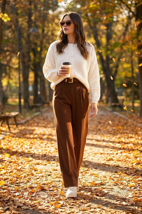 Kahverengi Beli Lastikli Düğme Kapamalı Çift Cepli Pantolon BCHAV-251229