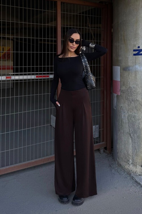 Kahverengi Cepli İspanyol Paça Ultra Soft Kumaş Pantolon  BCDF-25P0001