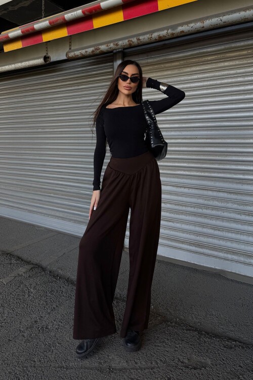 Kahverengi İspanyol Paça Ultra Soft Kumaş Pantolon BCDF-25P0003