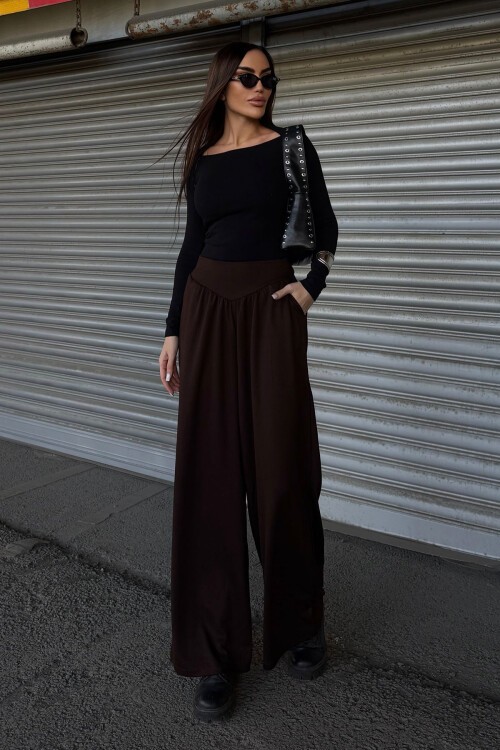 Kahverengi İspanyol Paça Ultra Soft Kumaş Pantolon BCDF-25P0003