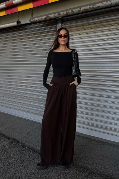 Kahverengi İspanyol Paça Ultra Soft Kumaş Pantolon BCDF-25P0003