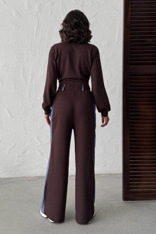 Kahverengi Kot Kumaş Garnili Yumuşak Dokulu Pantolon Ceket Takım BCHN-25261021