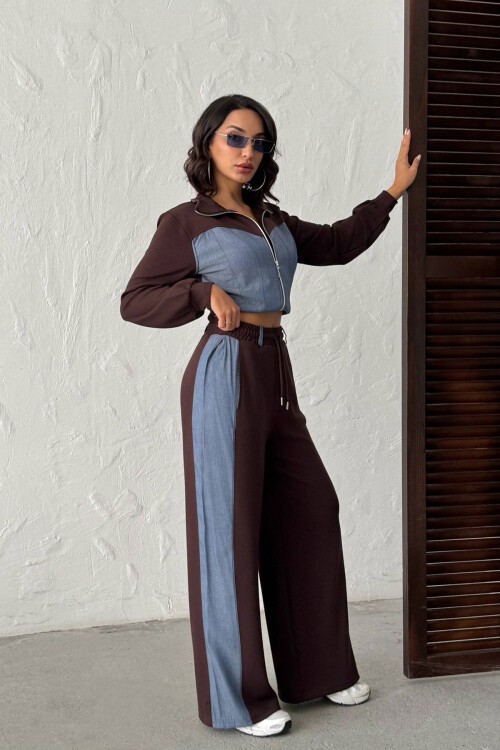 Kahverengi Kot Kumaş Garnili Yumuşak Dokulu Pantolon Ceket Takım BCHN-25261021