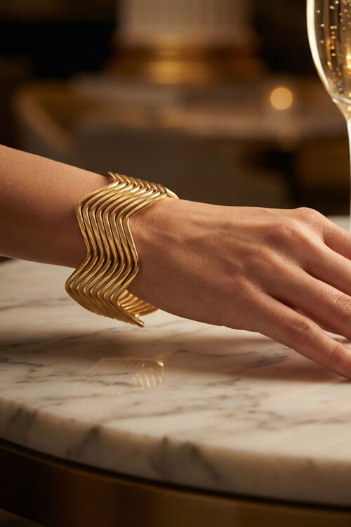 Kalın Kelepçe Bilezik Ayarlanabilir Bileklik Unisex Gold Kadın Kelepçe BCYJ-251041