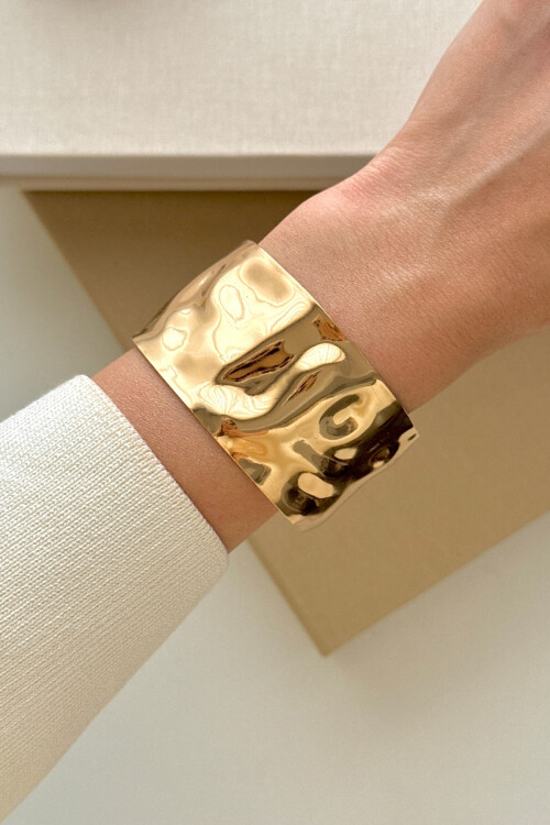 Kalın Kelepçe Bilezik Ayarlanabilir Unisex Gold Yenilenmiş Model BCYJ-251039