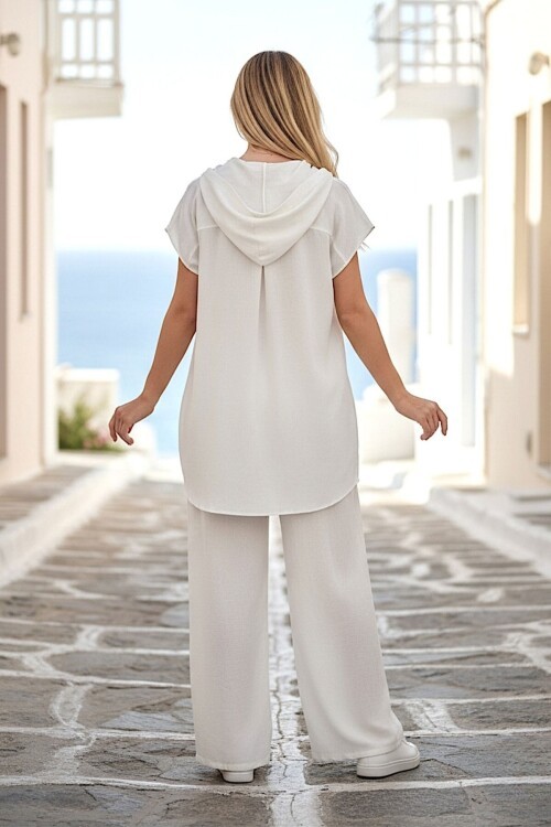 Keten Kapüşonlu Gömlek Keten Takım