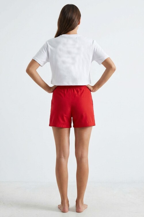 Kırmızı Düğmeli Dokuma Kumaş Şortlu Etek BCVDO-251000