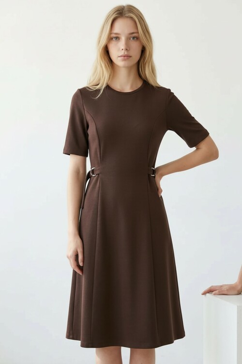 Koyu Kahve Tokalı Modal Kumaş Elbise