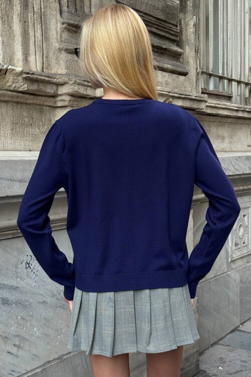 Lacivert Bisiklet Yaka Düğmeli Triko Hırka BCHZCK-251267