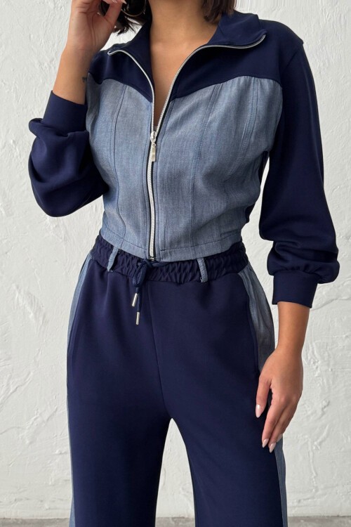 Lacivert Kot Kumaş Garnili Yumuşak Dokulu Pantolon Ceket Takım BCHN-25261021