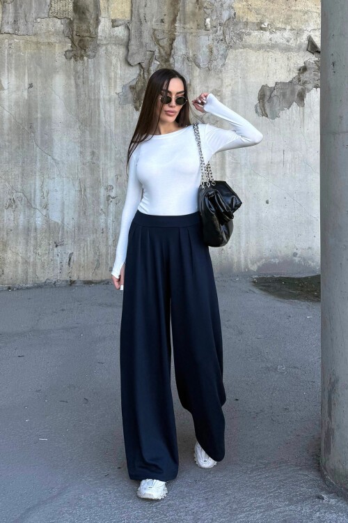 Lacivert Pile Detaylı İspanyol Ultra Soft Kumaş Pantolon BCDF-25P0002