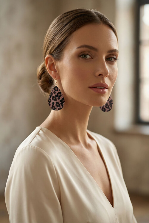 Leopar Desenli Kadın Sallantılı Küpe BCYJ-251033