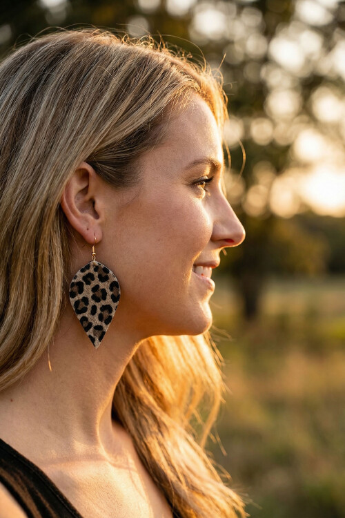 Leopar Desenli Kadın Sallantılı Küpe BCYJ-251033