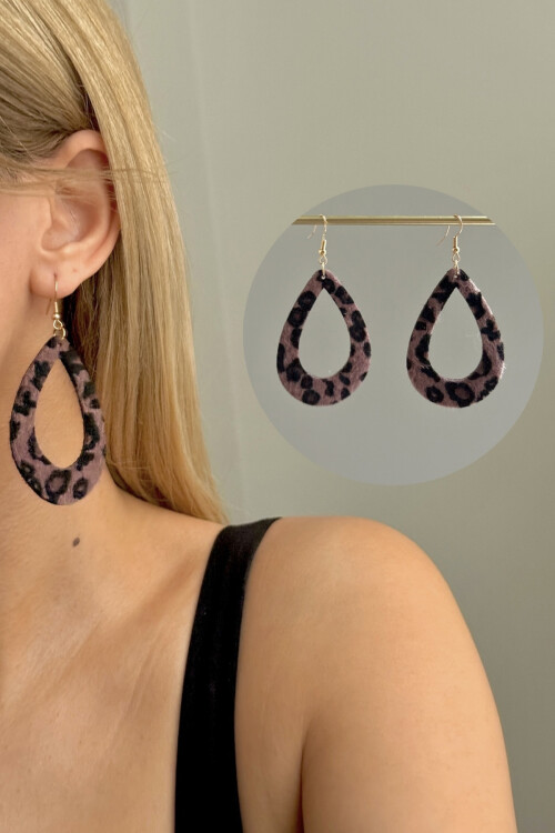 Leopar Desenli Kadın Sallantılı Küpe BCYJ-251033