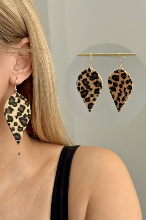 Leopar Desenli Kadın Sallantılı Küpe BCYJ-251033