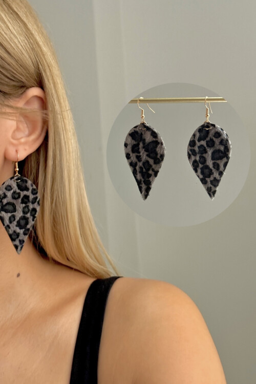 Leopar Desenli Kadın Sallantılı Küpe BCYJ-251033