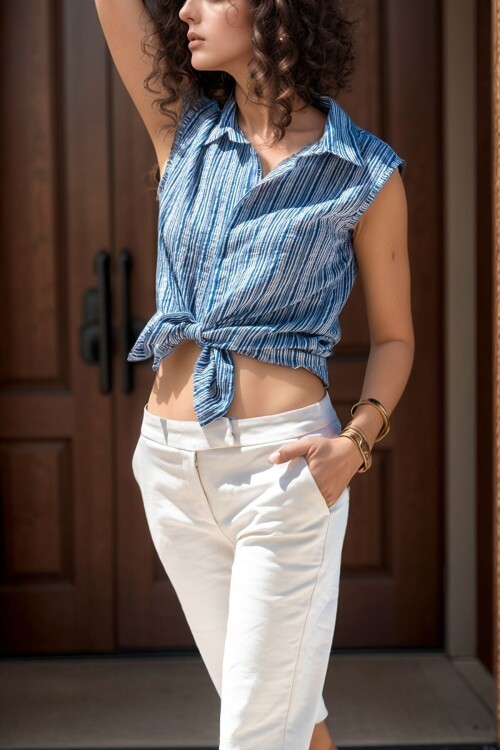 Mavi Kolsuz Özel Dokulu Çizgili Gömlek