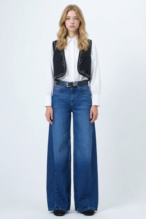 Mavi Yüksek Bel 5 Cepli Baggy Jean BCHNW-251207