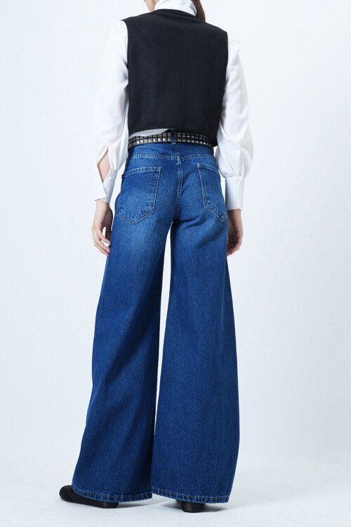 Mavi Yüksek Bel 5 Cepli Baggy Jean BCHNW-251207