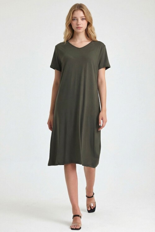 Haki Örme Viscon Elbise