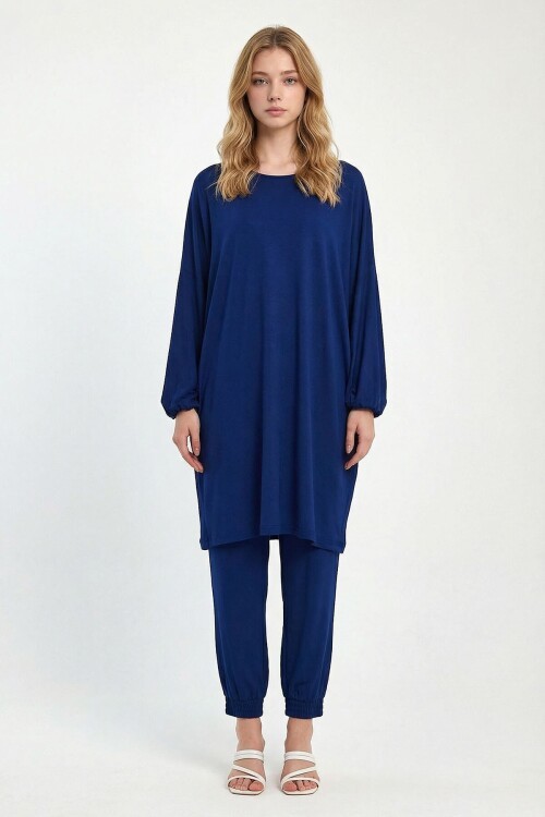 Lacivert Tunik Ve Pantolon Örme Viscon Alt Üst Takım