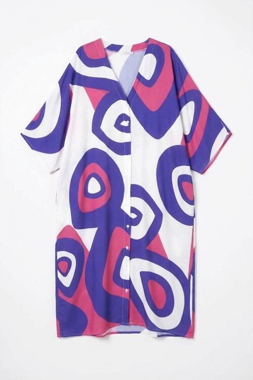 Mor Baskılı Maxi Boy Dokuma Viscon Elbise