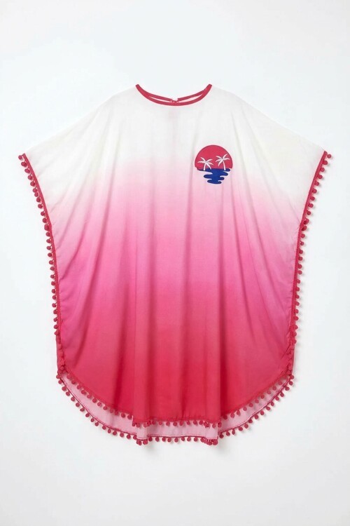 Pembe Nakış İşlemeli Püsküllü Dokuma Viscon Elbise