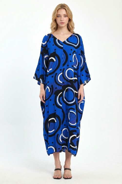 Saks Baskılı Maxi Boy Dokuma Viscon Elbise